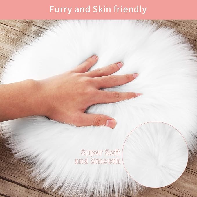 12 Inches Mini Round Faux Fur Sheepskin Rugs, Fluffy Living Room Carpet Mini - Image 7