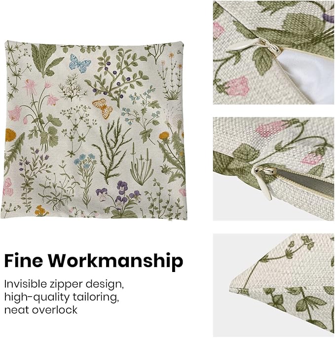 AEIOAE Spring Pillow Covers 24x24 Inch Set of 2, Sage Green Wild Flower Plant - Image 6