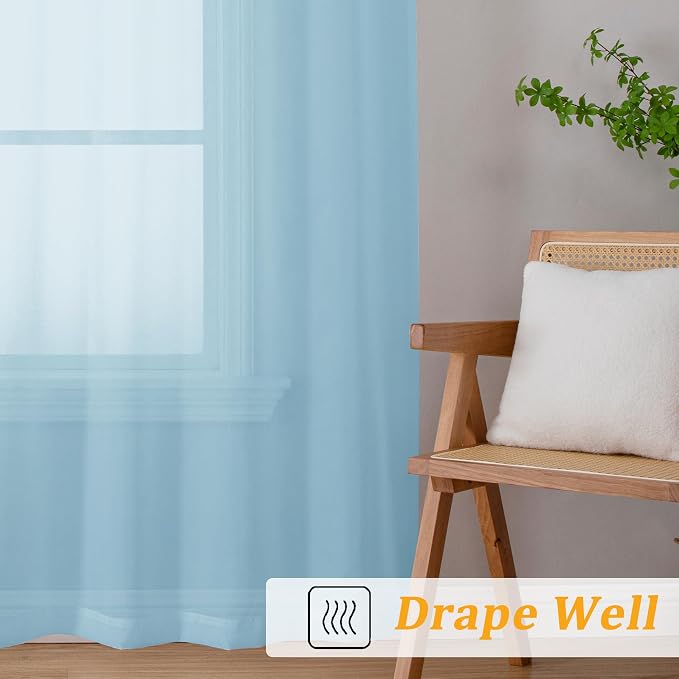 Gwine Sky Blue Sheer Curtains 30 Inch Length, Short Light Filtering Voile Small - Image 7
