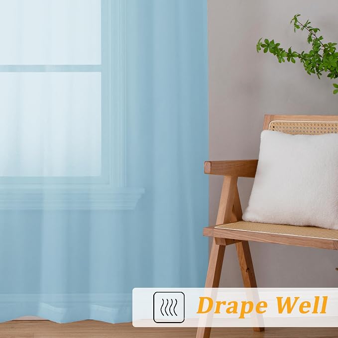 Gwine Sky Blue Sheer Curtains for Bedroom 54 inches Long 2 Panels, Light - Image 6