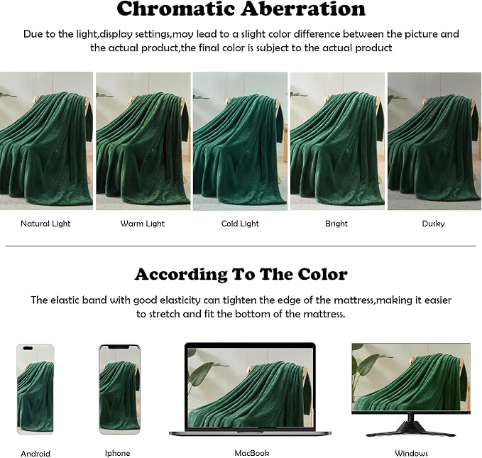 NEWCOSPLAY Super Soft King Blanket Dark Green Premium Silky Flannel Fleece - Image 6