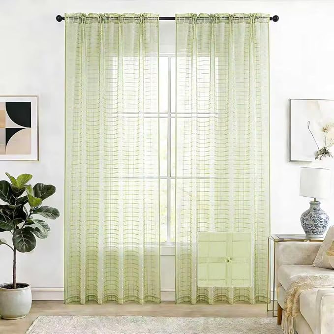 SpaceDresser Check Sheer Curtains 72 Inches 2 Panels Set, Rod Pocket Plaid by SpaceDresser