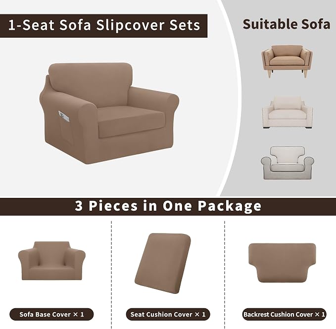 Easy-Going 3 Pieces Stretch Chair Cover Washable Chair Slipcover Set - Image 3
