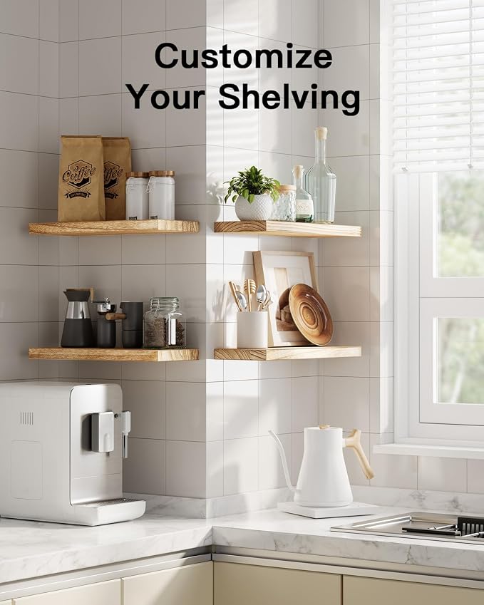 AMADA HOMEFURNISHING Floating Shelves, Paulownia Wood Wall Shelves - Image 6