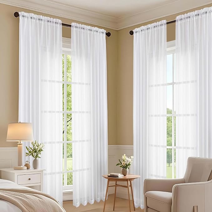 OVZME White Sheer Curtains 72 Inches Long 2 Panels Set, Light Filtering Sheer - Image 7
