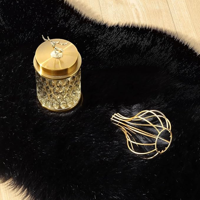 Faux Fur Small Rug 2 x 3 ft Black Shaggy Sheepskin Machine Washable Fuzzy Area - Image 8