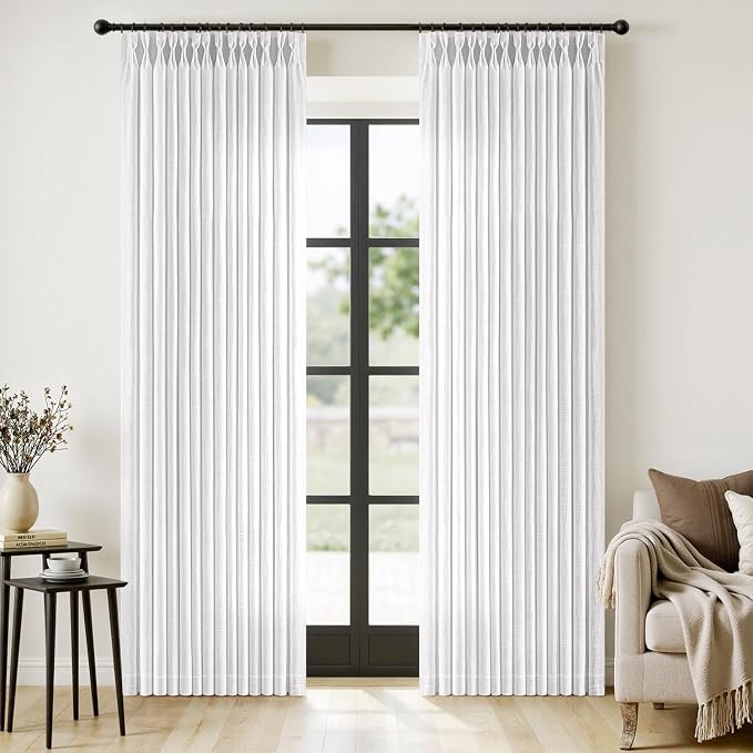 MIULEE Pinch Pleated White Thick Linen Curtains 90 Inches Long 2 Panels by MIULEE