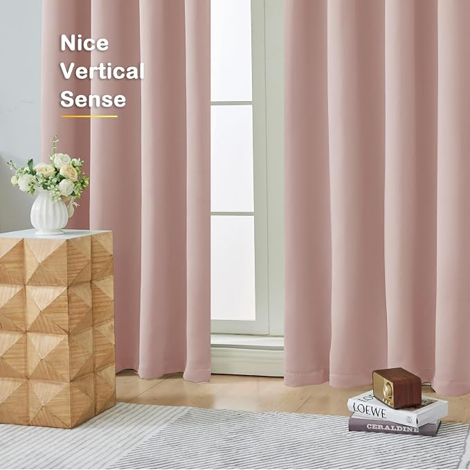 OVZME Blush Pink Blackout Curtains 84 Inches Long 2 Panels Set, Solid Thermal - Image 9