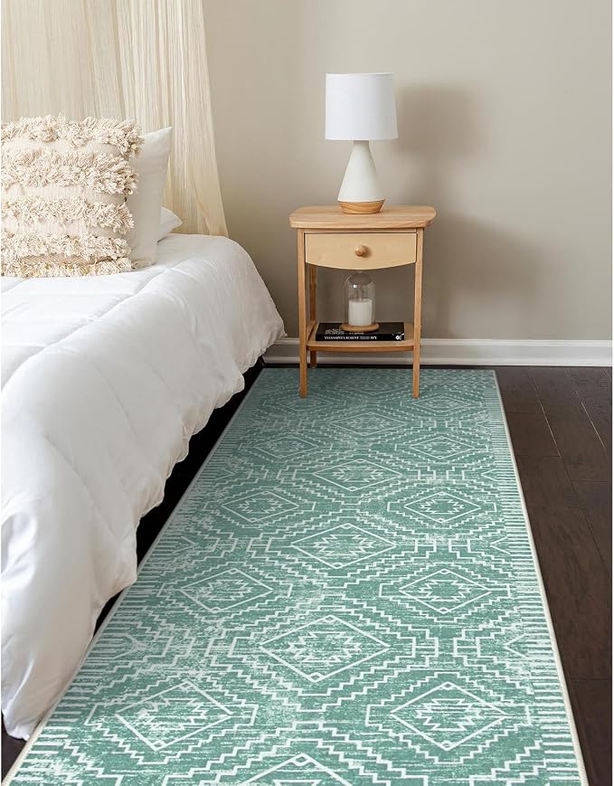 Wonnitar Moroccan 2'6"x8' Washable Kitchen and Bathroom Rug, Sage Green Boho - Image 6