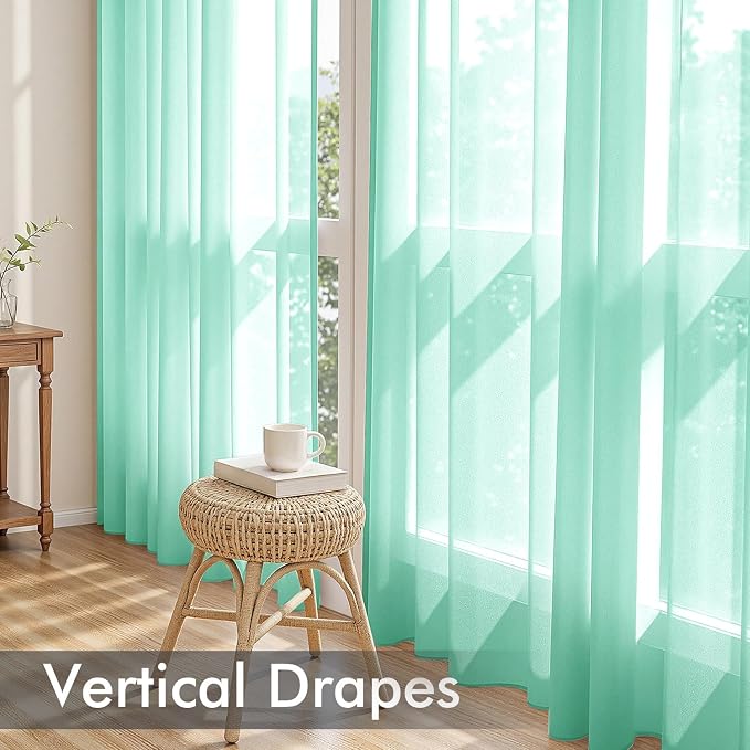 MIULEE Aqua Sheer Curtains 96 Inches Long, 4 Panels Set, Light Filtering Rod - Image 5