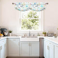 Leeva Blue Watercolor Floral Pleated Valance, Linen Textured Rod Pocket Scallop by Leeva