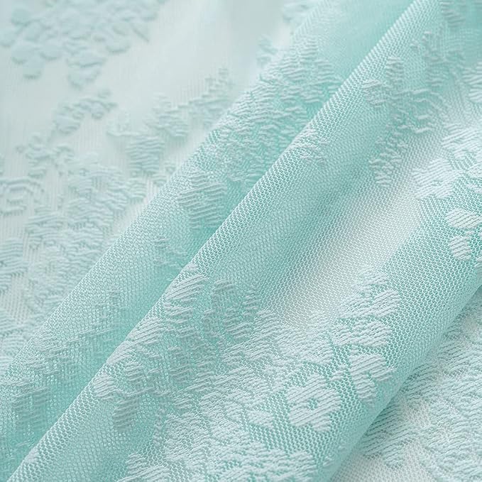 YJ YANJUN Vintage Lace Curtains 63 Inch Length-Victorian Floral Aqua Sheer - Image 6
