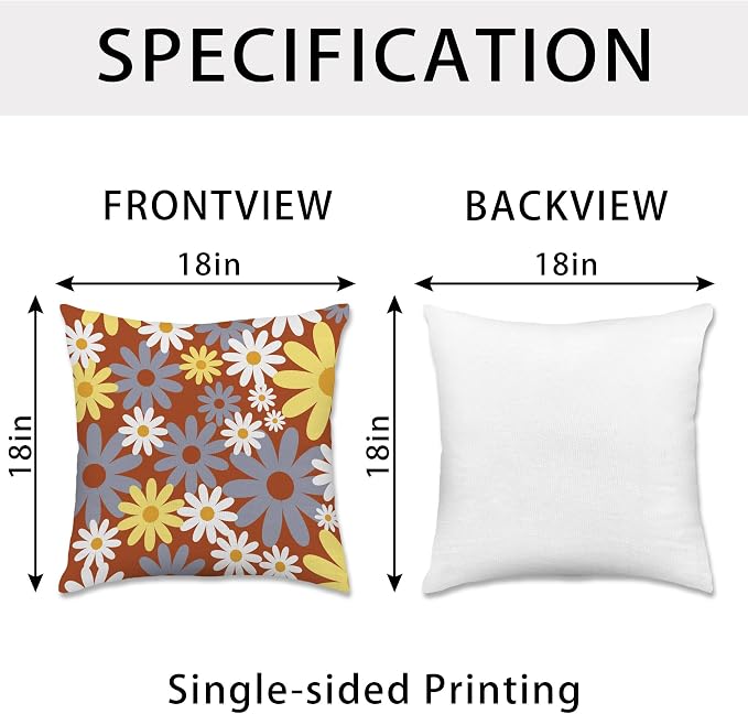 Hexagram Spring Summer Pillow Covers 18x18 Set of 4, Outdoor Floral Daisy - Image 6