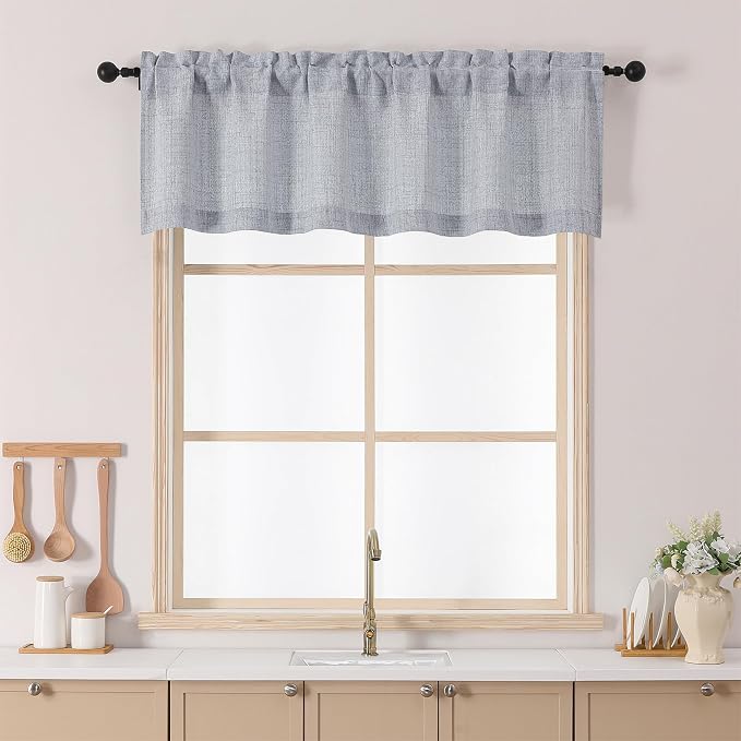 Chyhomenyc Gray Valance for Windows, Light Filtering Faux Linen Slub Textured by Chyhomenyc