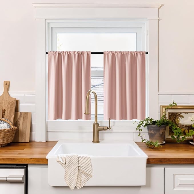 RYB HOME 100% Blackout Bathroom Curtains Over Sink 30 inches Long, Heat & UV by RYBHOME
