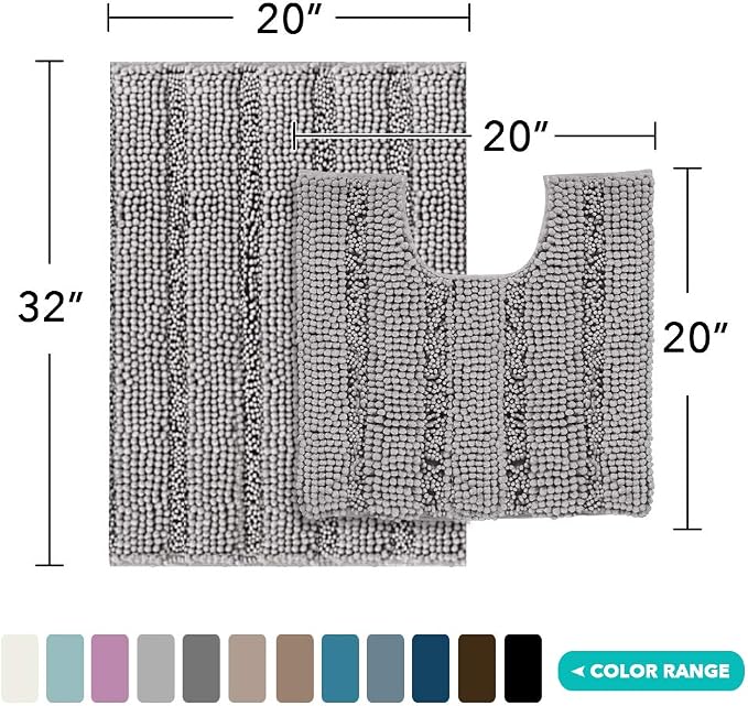 Turquoize Chenille Bathroom Rugs Set Non-Slip Bath Mats - Image 2