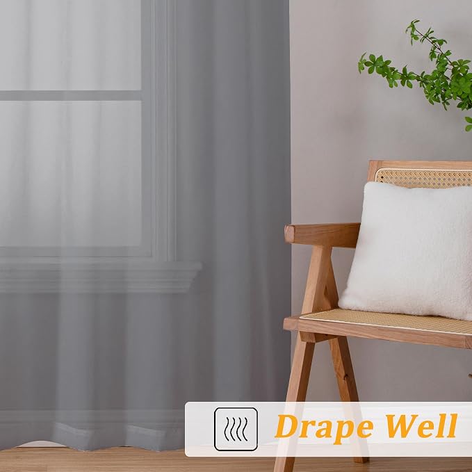 Gwine Charcoal Grey Sheer Curtains 84 Inches Long 2 Panels Set - Image 6