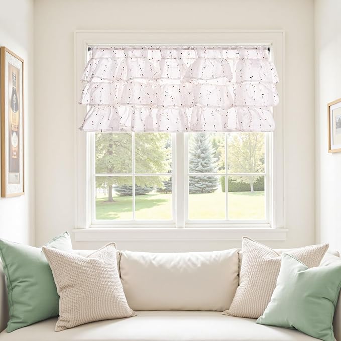 jinchan Ruffled Valance for Windows 18 Inch Mini Pom-Pom Voile Valance Curtains - Image 5