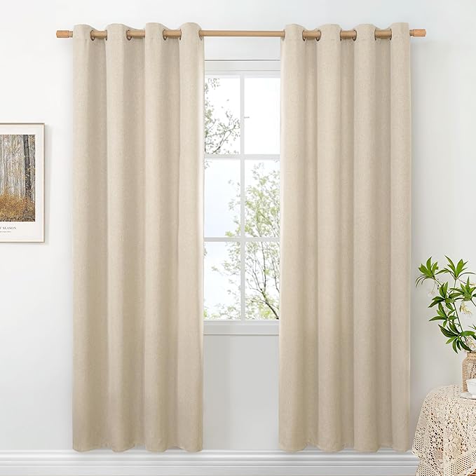 BGment Oatmeal Linen Curtains 80 Inch Length 2 Panels Set by BGment