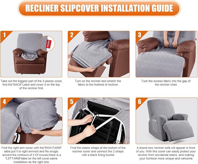 VANSOFY Recliner Chair Cover, 3-Pieces Stretch Recliner Covers - Image 6