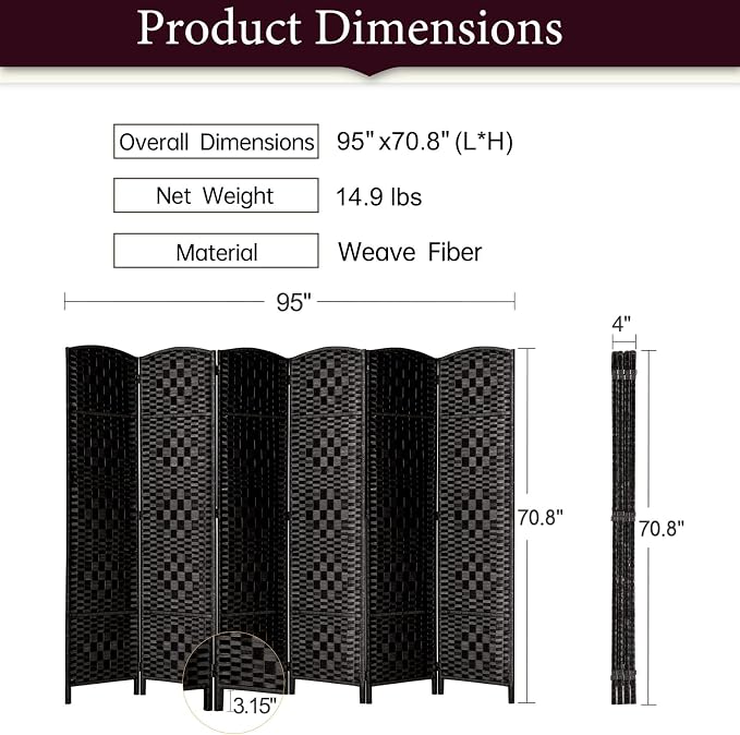 Rose Home Fashion 6 ft Tall Room Divider, Room Dividers and Folding Privacy - Image 3