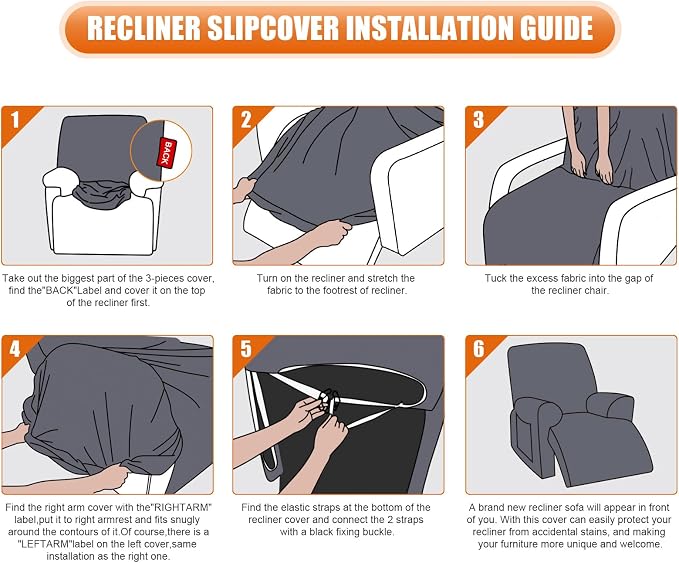 VANSOFY Recliner Chair Cover, 3-Pieces Stretch Recliner Covers - Image 6