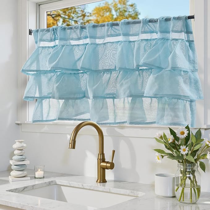 jinchan Blue Ruffled Valance Curtain - Image 2