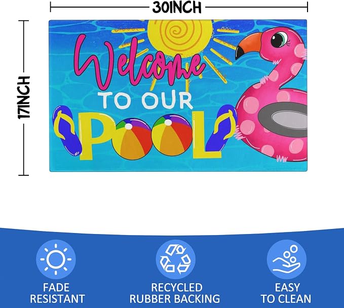 Summer Door Mat, Welcome to Our Pool Flamingo Indoor Outdoor Non-Slip Mat - Image 3