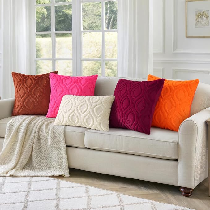 decorUhome Throw Pillow Covers 16x16 Inch Set of 2, Soft Plush Faux Wool Orange - Image 5
