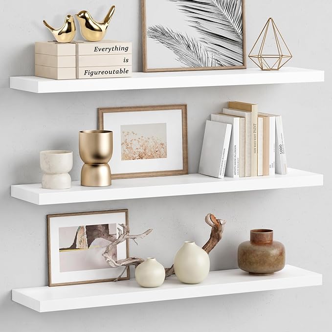 Forbena White Floating Shelves for Wall 36 Inches Long, Modern Wall Shelf for by Forbena