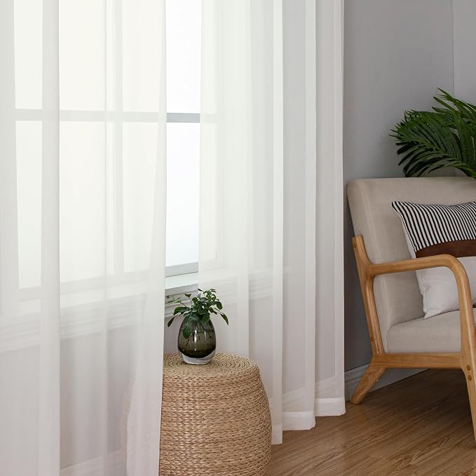Aiyufeng Sheer Ivory Curtains 120 Inches Long, Extra Long Rod Pocket Solid - Image 4