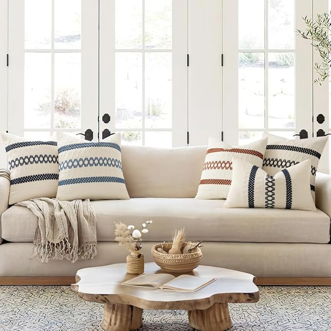 MIULEE Set of 2 Navy Blue Boho Decorative Lumbar Pillow Covers 12x20 Inch - Image 3