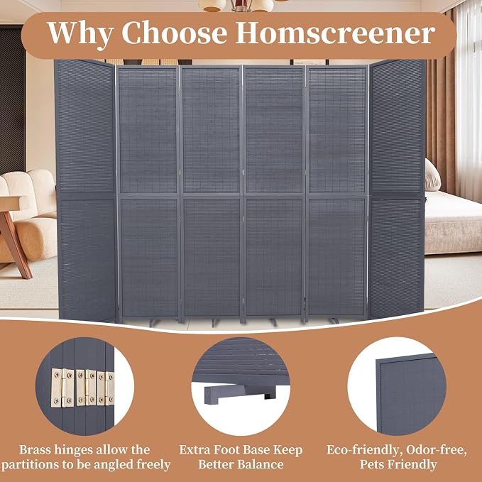 Room Divider Folding Privacy Screens, Hand-Made 67'' High Bamboo Room Dividers - Image 3