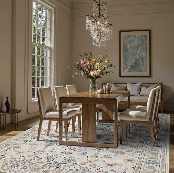 Rugxara 8x10 Rugs for Living Room & Bedroom, Floral Washable Rug, Boho Area Rug - Image 3