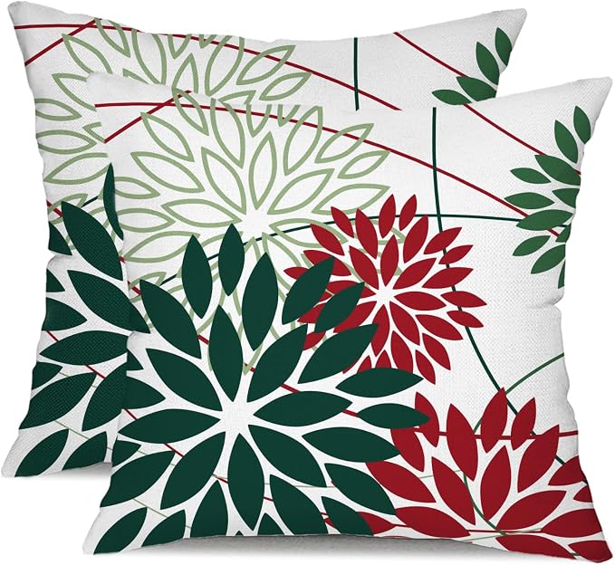 DFXSZ Green and Red Floral Pillow Covers 18x18 Set of 2 Outdoor Waterproof by DFXSZ