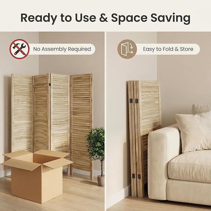 Bluecat 4 Panel Room Divider, Freestanding Solid Wood Partition Wall - Image 4