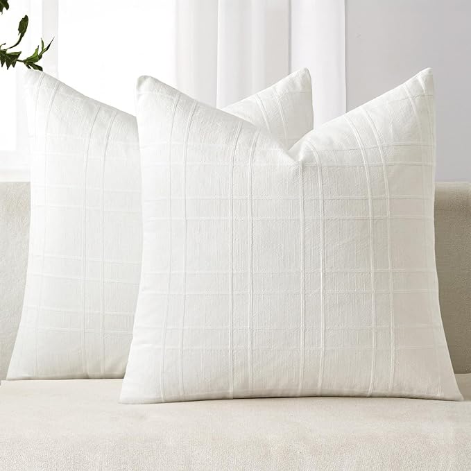 MIULEE Decorative Linen Check Euro Shams Throw Pillow Covers Neutral Farmhouse by MIULEE