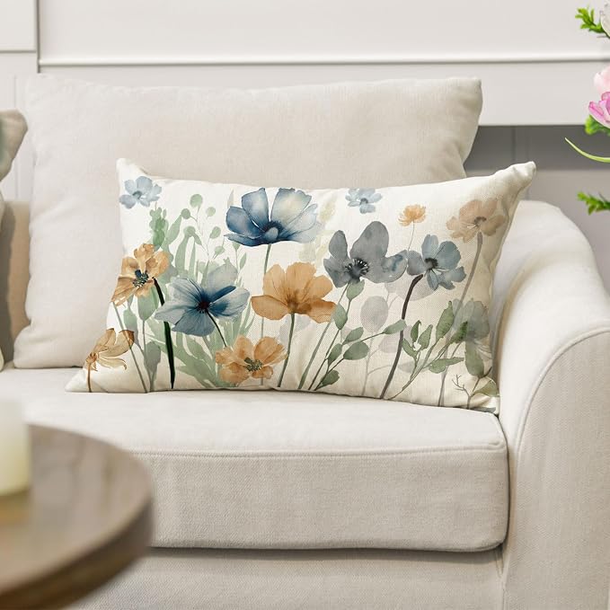 AVOIN colorlife Poppy Flowers Chinoiserie Spring Throw Pillow Cover, 12 x 20 - Image 5