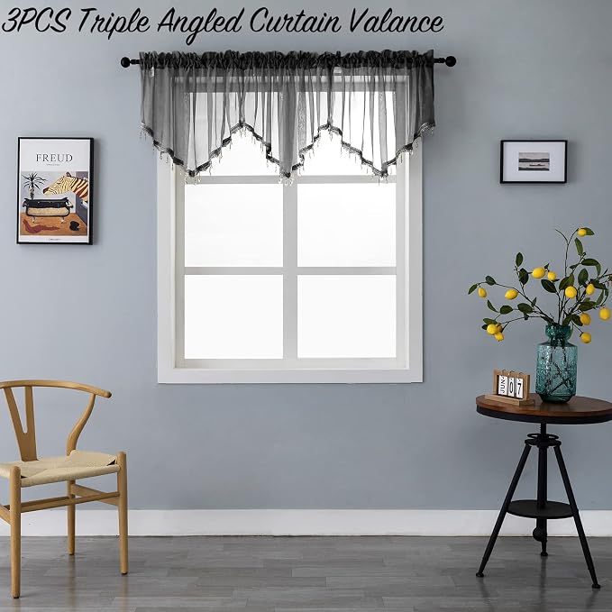 Beaded Sheer Valance Curtains for Living Room, Rod Pocket Farmhouse Window - Image 7