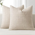 MIULEE Decorative Linen Check Euro Shams Throw Pillow Covers Neutral Farmhouse by MIULEE