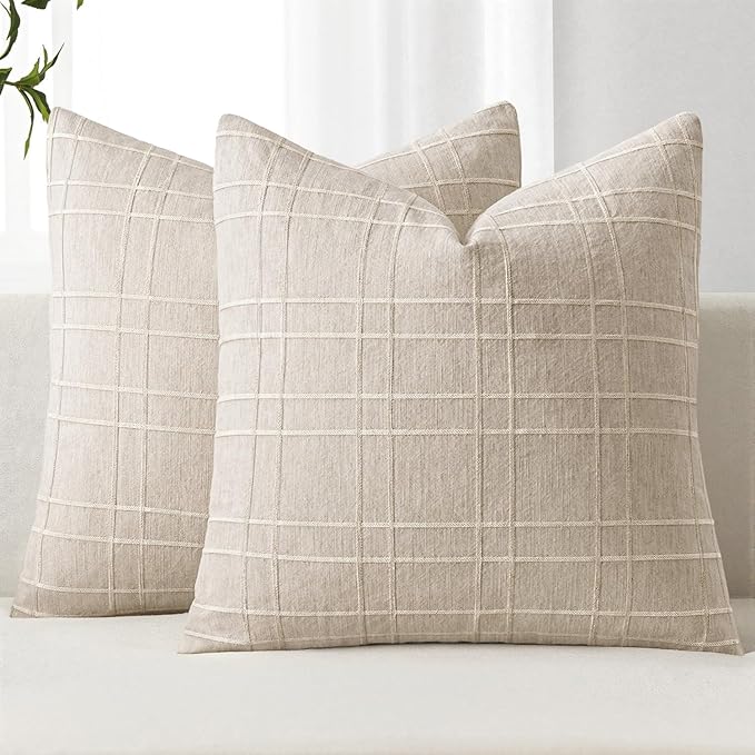 MIULEE Decorative Linen Check Throw Pillow Covers Neutral Farmhouse Vintage by MIULEE