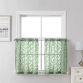 Lecloud Leia Sage Green Sheer Kitchen Curtains 24 Inch Length 2 Pcs, Jacquard by Lecloud