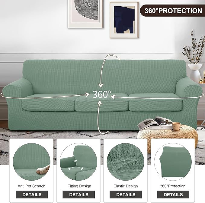U-NICE HOME 4 Pieces Oversized Stretch Couch Cover Sofa Cover Washable Slipcover - Image 4