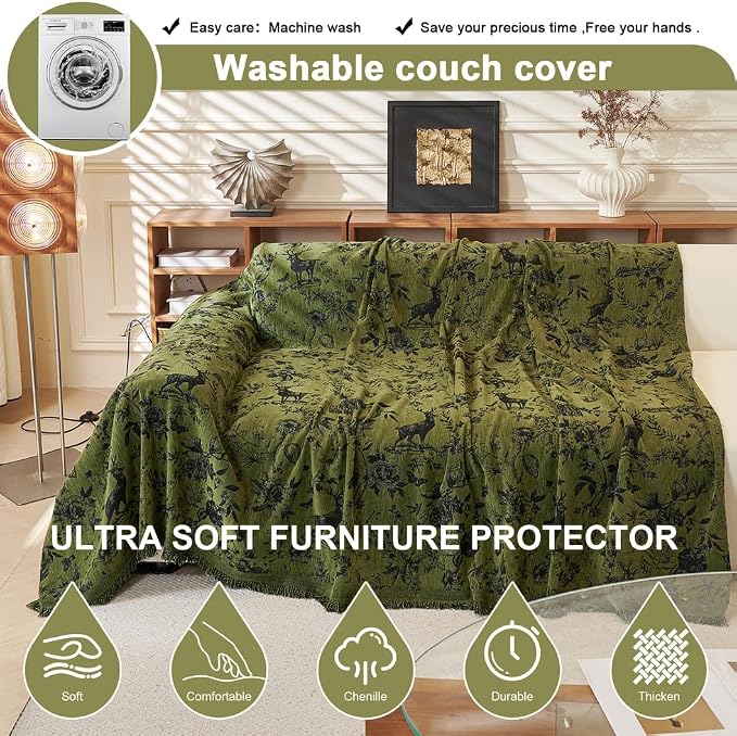 ROOMLIFE Green Sofa Cover, Vintage Boho Couch Cover - Image 5