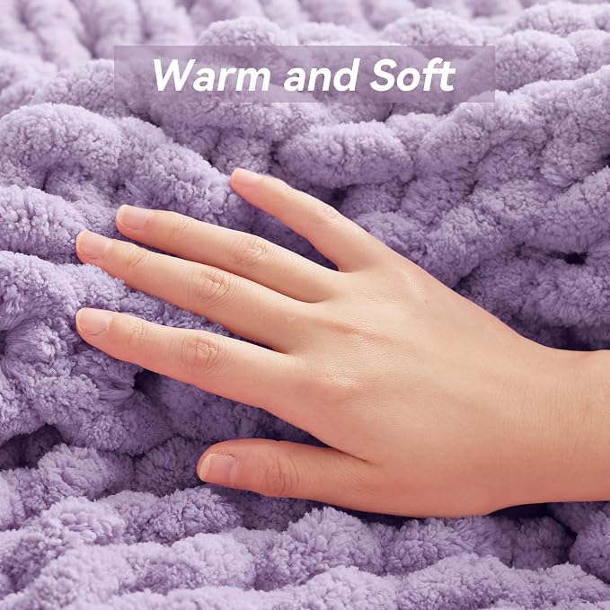 Negwoo Chunky Knit Throw Blanket, Handmade Light Purple Crochet Big Thick - Image 7
