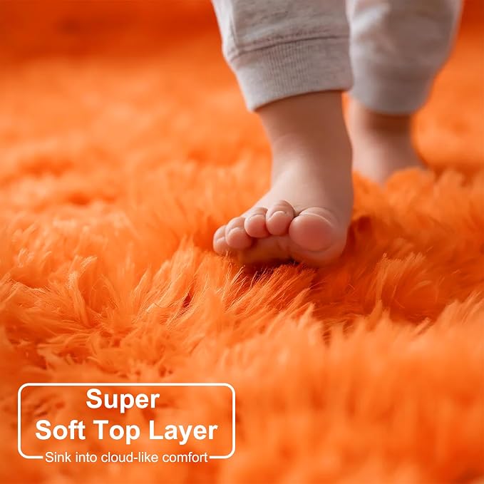 Amdrebio Orange Rugs for Bedroom Living Room, 5x7 Fluffy Fuzzy Area Rugs for - Image 4