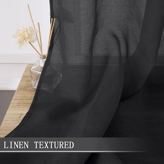 Tollpiz Short Sheer Tier Curtains Linen Textured Half Kitchen Curtain Sheers - Image 2