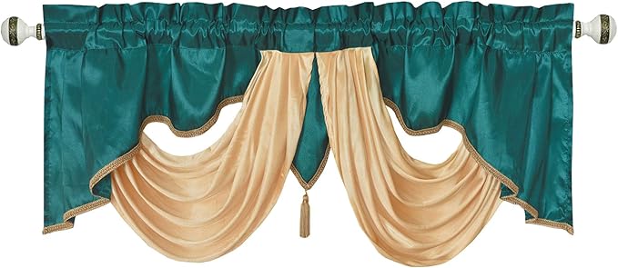GOHD Valarie Fancy Window Valance. 54 x 18. Taffeta Fabric by GOHDGoldenOceanHomeDecor