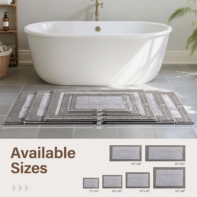 Bathroom Rugs 24x17 Non Slip Washable, Light Grey Bath Mat - Image 8