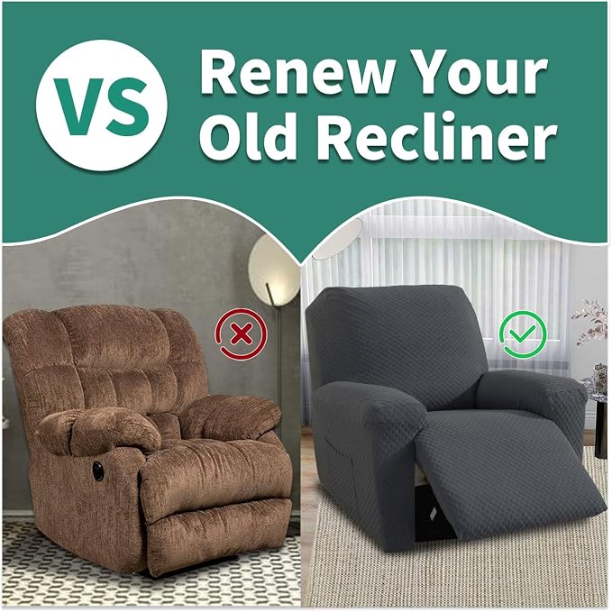 YEMYHOM 4 Pieces Stretch Recliner Slipcover Latest Jacquard Recliner Chair Cover - Image 5